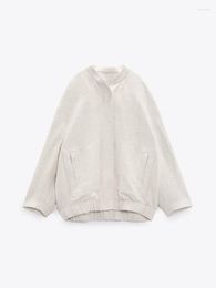 Women's Jackets RR2311 Linen Brend Bombers Oversized With Button Solid Long Sleeve Top Coat Casual Loose Winter Warm Woman