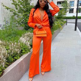 Women's Tracksuits African Women Suit OL Fashion Two-piece Set Long Sleeve Shirt And Wide-leg Pants 2 Piece Elegant Lady Office Work Wear