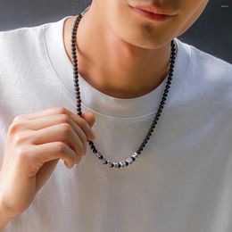 Choker KunJoe Trendy Simple Black Matte Stone Beads White Letter Necklace For Men Summer Beach Surfer Yoga Jewellery Gift