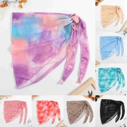 Skirts Women Beach Bikini Cover Up Tie-dye Colourful Pareo Chiffon Wrap Skirt Sarong Scarf Beachwear Bathing Suit Beachwear Swimsuits T230506