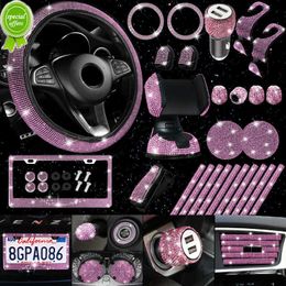 New 27Pcs Bling Car Accessories Set Auto Steering Wheel Cover License Plate Frame Auto Vent Outlet Trim USB Charger Car Phone Holder