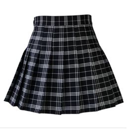 Skirts Women Casual Plaid Skirt Girls High Waist Pleated A-line Fashion Uniform Skirt With Inner Shorts 230506