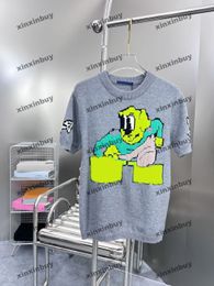 xinxinbuy Men designer Tee t shirt 23ss Knitted animal letter jacquard fabric short sleeve cotton women grey green khaki S-2XL