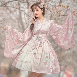 Theme Costume Kimono Style Kawaii Japanese Cute Op Lolita Dress Lovely Sweet Girl Maid Loli Clothing Party Anime Long Sleeve Bow Autumn