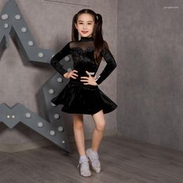 Stage Wear Kids Latin Dance Tops Long Sleeve Velvet Practise Shirt Professional Modern Standard Competition Blouse DWY6949