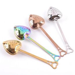 Stainless Strainer Heart Shaped Tea Infusers Teas Tools Teas Philtre Reusable Mesh Ball Spoon Steeper Handle Shower Spoons FY5185