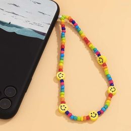 Charm Bracelets 2023 Colourful Acrylic Bead Smile Mobile Phone Chain Pearl Rope Cellphone Strap Anti Lost Lanyard For Women Summer Jewellery