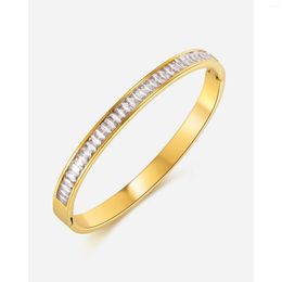 Bangle Bracelets Korean Fashion Luxury Stainless Steel Concealed Buckle Single-row Inlaid Artificial Gem Personality Cool Style