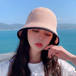 Wide Brim Hats Summer Women Woven Straw Caps Korean Female Back Split Bucket Hat Beach Sun Fashion Ladies Panama