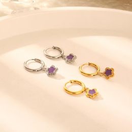 Hoop Earrings Stainless Steel Fashion Delicate Purple Flower Jewellery Women Gift For Him