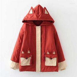 Women's Trench Coats Winter Coat Women Cute Big Pockets Hooded Thickened Warm Cotton Padded Jacket Girls Soft Japenese Casual Outerwear