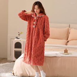 Women's Sleepwear Autumn Winter Women Coral Fleece Long Nightgowns Sleepshirts Bow Home Dress Keep Warm Nightdress Indoor Clothes Robes