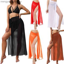 Skirts Summer Long Short Chiffon Knot Waist Sheer Sarong Swimsuit Cover Ups for Women Sheer Bathing Suit Beach Skirt Wrap T230506