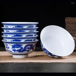 Bowls 6PCS/Lot Dragon Blue And White Porcelain Rice Vintage Chinese Ramen Bowl Jingdezhen Ceramics Container Kitchen Accessories