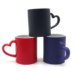 Sublimation Blanks Color Changing Blank Coffee Mugs 11 Oz Ceramic Mug With Heart Handel For Diy Matte Drop Delivery Office School Bu Dhk4K