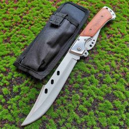 Camping Hunting Knives Folding Pocket Knife Wood Handle 8CR15MOV Blade Tactical Knives EDC Outdoor Tool Self Defense Jungle Wild Cutter P230506