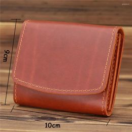Wallets Vintage Genuine Leather Wallet Men Handmade Purse With Zipper Coin Pocket Short Male Creative Designer Money Bag
