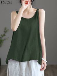 Camisoles Tanks ZANZEA Summer Fashion Tank Tops O-Neck Sleeveless Solid Color Tunic Camisole Casual Beach Holiday Vest Blouse Women Loose Shirt 230506