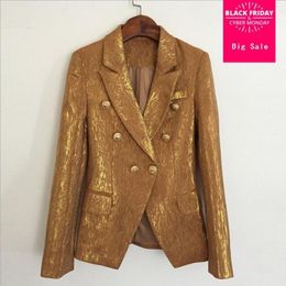 Women's Suits & Blazers S-2XL Fashion Brand 2023 Spring Korean Slim Golden Blazer Suit Women Metal Button Double-breasted Wj1670Women'