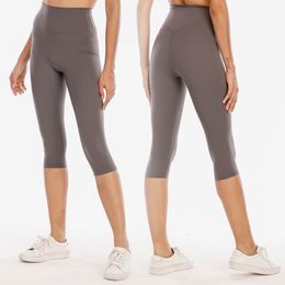 2024 newest LU LU LEMONS Naked Workout Women's Feeling Capris Leggings 21 Inches - Gym Compression Tummy Control Yoga Capri Pants