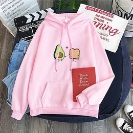 Womens Hoodies Kawaii Couple Avocado Lovers Harajuku Cute Vegan Bread Cartoon Hoodie Women Autumn Streetwear Oversized Sweatshirts Full