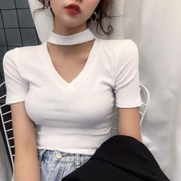 Women's T Shirts Cotton Women Shirt Summer 2023 Halter Short Sleeve Plus Size Sex Crop Tops Fashion Basic Female Tshirts Streetwear Casual