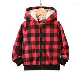 Jackets Jacket For Boy Kids Clothes 4-7 Years Old Fashion Long Sleeve Grid Hoodie Coat Childrens Warm Sweatshirt Winter Outwear