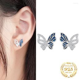Stud Earrings Korean Elegant Insect Fine Jewellery Sets 925 Sterling Silver Hollow Zircon Butterfly For Women Trendy