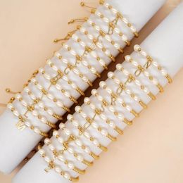 Strand Go2boho In Gold Plated Bead Bracelets For Women Friendship Jewelry Summer Trendy Letter A-Z Charm Freshwater Pearl Design