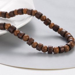 Pendant Necklaces Ethnic Cylinder&Round Wood Beaded Necklace For Women Men Handmade 8mm Beads Yoga Meditation Wooden Jewellery