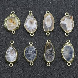 Pendant Necklaces 1PC Real Original Stone Raw Mineral Double Hole Connector Pendants Reiki Healing Geode Slice Natural Agates DIY Jewelry