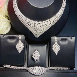 Necklace Earrings Set Fashion 4 Pcs Shiny Full Mirco Zirconia For Women Party Luxury Dubai Nigeria Wedding Accessories