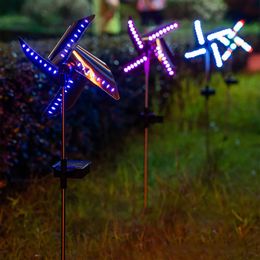 Decorative Objects Figurines Solar Power Windmill Light Outdoor Garden Decoration 32 LED Spot Path Landscape s Waterproof Night 1PC 230506
