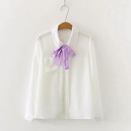 Women's Blouses Korean Sweet Spring Autumn Chiffon White Shirts Women Fashion Elegant Bow Bandage Loose Office Ladies Chic Tops