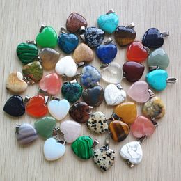 Pendant Necklaces Wholesale 50pcs lot Assorted heart natural stone charms pendants for jewelry making Good Quality 20mm 230506