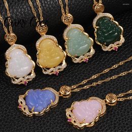 Chains Cring Coco Colourful Buddha Pendant Gold Plated Necklaces Natural Stone Amulet Maitreya Necklace Jewellery For Women 2023 Girls