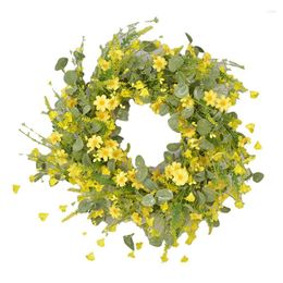 Decorative Flowers 1 PCS Artificial Daisy Flower Spring Wreath Farmhouse With Eucalyptus Green Leaves 22 Inch For Front Door Wall