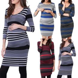 Maternity Dresses 2023top Women Casual Long Sleeve Wrap Pregnant Nursing Dress Woman Bodycon Pregnancy Clothing Robe Femme