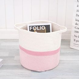 Organization Large Folding Laundry Basket Hand woven cotton thread Toy Storage Baskets Bin For Kids Dog Toys Clothes Organizer desktop