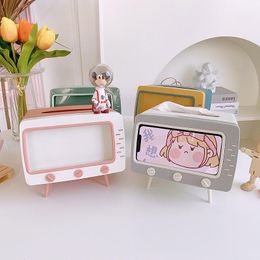 Organization Korea Cute TV Tissue Box Desk Organizer Home Mobile Phone Holder Desktop Plastic Tissue Box Cover Holder Rack Kawaii Home Decor