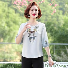 Women's Blouses Middle Age Women Blouse 2023 Spring Summer 5XL Mother Clothing Print Shirt Blusa Feminina Tops Mujer