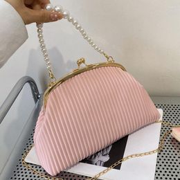 Evening Bags INS Elegant Women Pink White Clip Shell Shoulder Bag Brand Pearl Chain Sling PU Leather Handbags And Purses Clutch