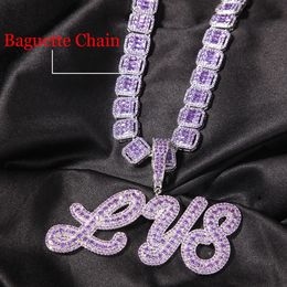 Pendant Necklaces UWIN Custom Two Tone Name Necklace Cursive Letters Iced Out Cubic Zirconia Baguettecz Chain Hiphop Jewellery 230506