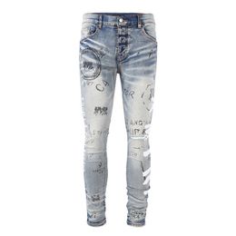 Men's Jeans Designer Stack Jeans Ripped Jean Embroidery Quilting Trend Brand Vintage Pant Fold Slim Skinny Fashion Sstraight Pants