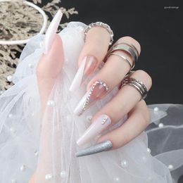 False Nails 24PCS Rhinestone Nail Patch Sweet Style Removable Long Paragraph Manicure Save Time With Jelly Gel SANA889
