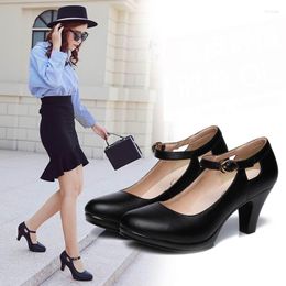 Dress Shoes Women's Real Leather Round Toe High Heels Fashionable Black Work Commuter 33-43