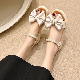 Women Sandals Summer Fashion Bow Bead Shoes Platform Flats Comfortable Non Slip Designer Slingback Ladies Zapatillas