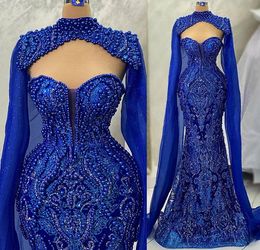 May Aso Ebi Royal Blue Prom Beaded Sequined Lace Mermaid Evening Formal Party Second Reception Birthday Engagement Gowns Dress Robe De Soiree Zj174 407