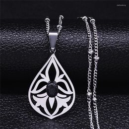 Pendant Necklaces Water Drop Flower Of Life Natural Stone Stainless Steel Chain Women/Men Silver Colour Jewellery Colier Femme NXH45S04