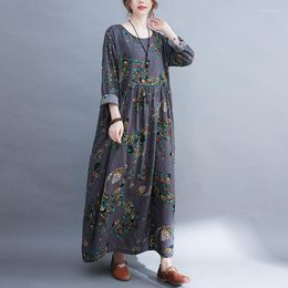 Casual Dresses Long Sleeve Mori Girls Print Florla Vintage Autumn Dress Big Swing Prairie Chic Holiday Travel Women Maxi